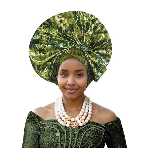 Image of Exaggerated Fan-shaped Auto Gele Alrady Made Headtie for Women African Lady Headwraps Wedding Party Head Ties Female Turban Cap-FrenzyAfricanFashion.com
