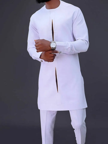 Image of African Men's Printed Top And Trousers Suit Wedding Dress Casual Slim Suit-FrenzyAfricanFashion.com