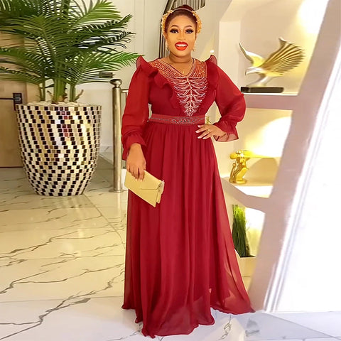 Image of African Plus Size Wedding Party Dresses Women Long Sleeve Dress Dashiki Ankara Evening Gowns Turkey Muslim Maxi Africa Clothing-FrenzyAfricanFashion.com