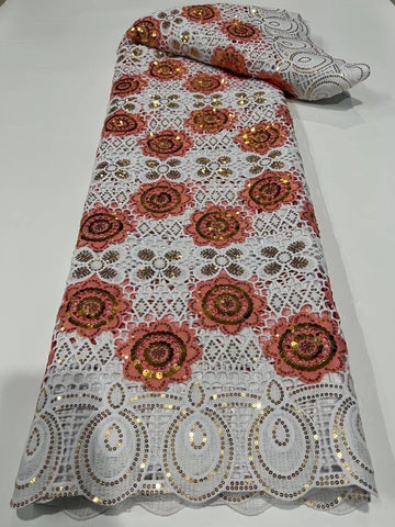 Image of Latest French Milk Silk Sequins Lace Fabric Guipure Cord Fabric-FrenzyAfricanFashion.com