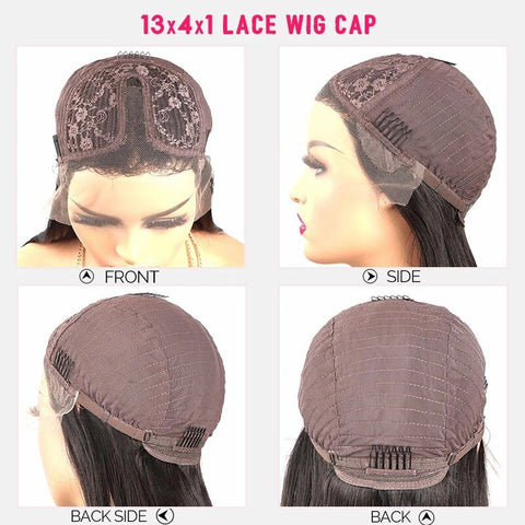 Image of Straight Bob Pixie Cut Wig Remy 4x4 Lace Closure Wig Pre Plucked 13x4x1 Lace Front Wig Brown Ombre Human Hair Wigs for Women-FrenzyAfricanFashion.com