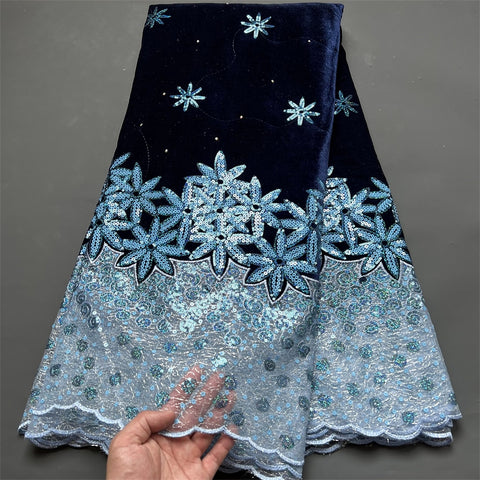 Image of Lace Fabric Velvet Sequins Embroidered Cord Guipure Wedding Party Dress 5Yards-FrenzyAfricanFashion.com