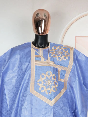 Image of Traditional Wear Formal Attire Bazin Riche Dashiki Outfits Shirt Pants Robe Suit No Cap African Men Agbada-FrenzyAfricanFashion.com