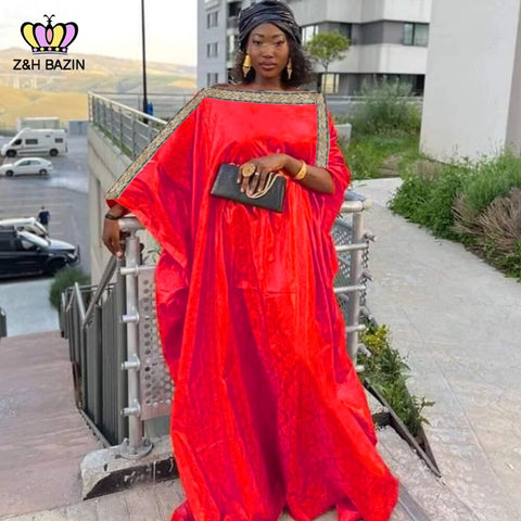 Image of Wedding Traditional Clothing Free Size Bazin Riche Dress-FrenzyAfricanFashion.com