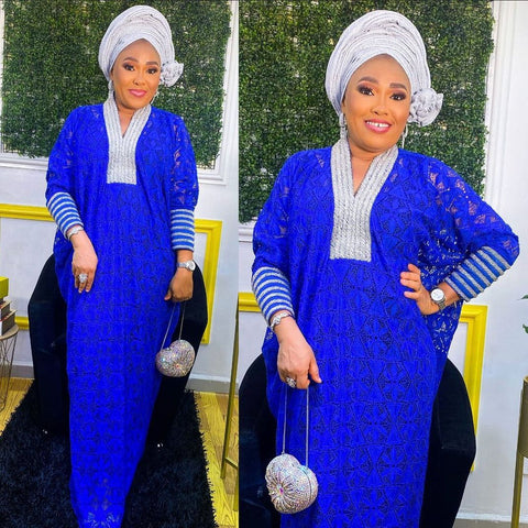 Image of Elegant African Dresses for Women Boubou Abayas Dashiki Ankara Lace Outfits Evening Gown Kaftan Maxi Dress-FrenzyAfricanFashion.com