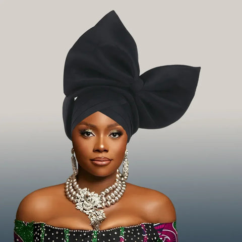 Image of African Party Evening Wedding Headtie for Women Fashion Summer Autumn Solid Color Headtie Women Caps-FrenzyAfricanFashion.com