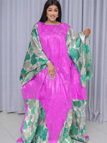 Image of Organza Brocade Bazin Riche Long Dresses Free Size Top Quality Bazin Riche Dashiki Robe For African Women Party Wedding Clothing-FrenzyAfricanFashion.com