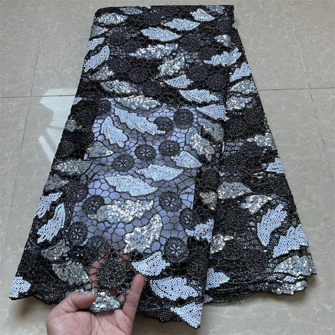 Image of African Nigerian Lace Fabric Embroidery French Tulle Cotton 5Yards-FrenzyAfricanFashion.com