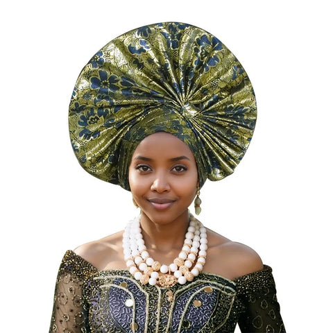 Image of Exaggerated Fan-shaped Auto Gele Alrady Made Headtie for Women African Lady Headwraps Wedding Party Head Ties Female Turban Cap-FrenzyAfricanFashion.com