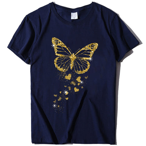 Image of Golden Butterfly Print Women T Shirt Short Sleeve O Neck Loose Women Tshirt Ladies Tee Shirt Tops Cloth-FrenzyAfricanFashion.com