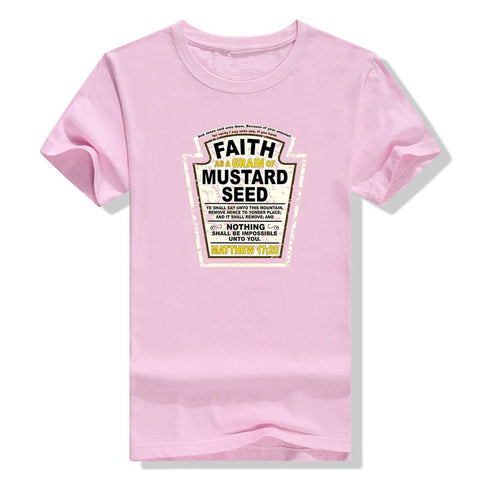 Image of Faith As A Grain of Mustard Seed Women's and Men's Christian Parody T-Shirt Tops Funny Aesthetic Clothes Short Sleeve Blouses-FrenzyAfricanFashion.com