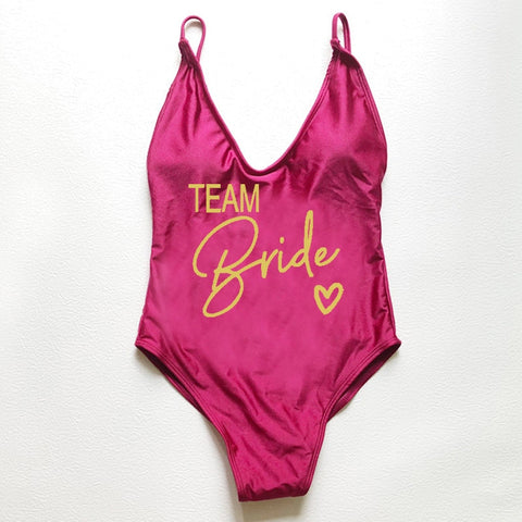Image of Sexy Padded One Piece Swimsuit TEAM Bride love Swimwear Women Summer Beachwear Bachelor Party Plus Size Bathing Suit Swimming-FrenzyAfricanFashion.com