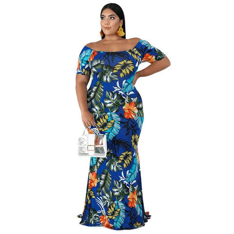 Image of Plus Size Short Sleeved Floral Women Robe Soirée Femme-FrenzyAfricanFashion.com