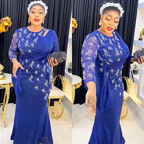 Image of Plus Size African Party Long Dresses for Women Dashiki Ankara Africa Clothes Elegant Turkey Luxury Robe Mermaid Evening Gown-FrenzyAfricanFashion.com