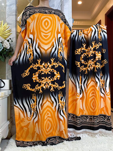 Image of African Dress With Big Scarf Short Sleeve-FrenzyAfricanFashion.com