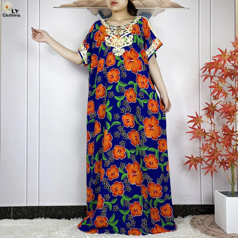 Image of Abaya Cotton Floral Printing Loose Maxi Casual Dress-FrenzyAfricanFashion.com