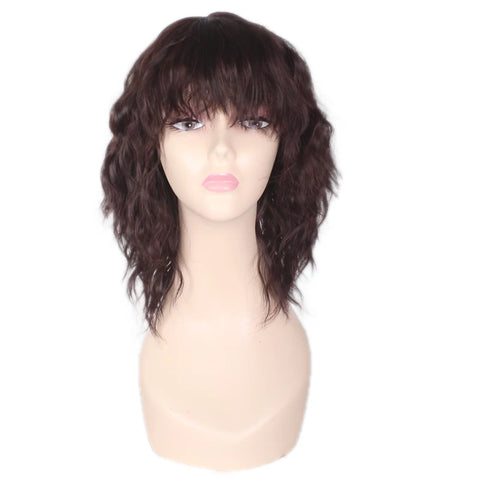 Image of Black Brown Synthetic Wig with Bangs Middle Long Straight Curly Wigs for Women Cosplay Daily Party Heat Resistant Fiber Hair-FrenzyAfricanFashion.com