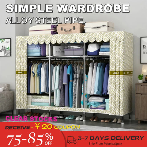 Image of Wardrobe Wardrobe with 23MM Steel Pipe Bedroom Foldable Cloth Wardrobe-FrenzyAfricanFashion.com