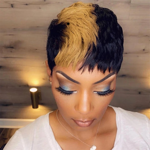 Image of Pixie Cut Wig Black Women Full Wigs Short Layered Human Hair Wigs-FrenzyAfricanFashion.com