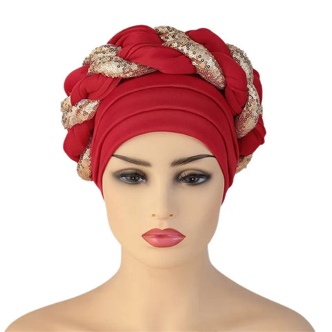 Image of Sequins Braid Turban Cap for women African autogele Headtie-FrenzyAfricanFashion.com