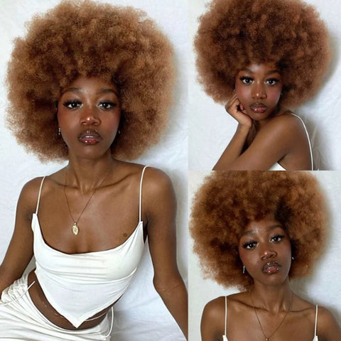 Image of Short Synthetic Afro Kinky Curly Wigs for Women With Bangs-FrenzyAfricanFashion.com