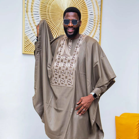 Image of African Clothes Man Bazin Riche Embroidery Design Top Long Sleeve-FrenzyAfricanFashion.com