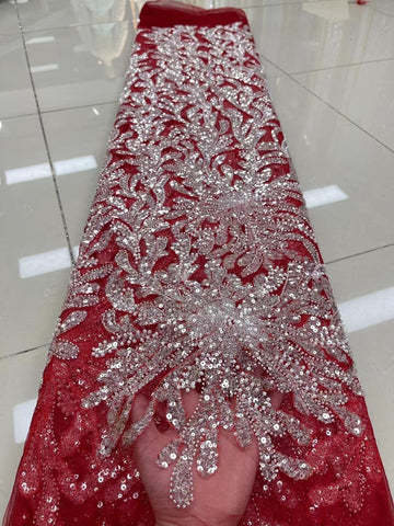 Image of Royal Blue Luxury Sequin Lace Fabric African High Quality Beaded Tulle Fabric For Bride Dress Sewing-FrenzyAfricanFashion.com