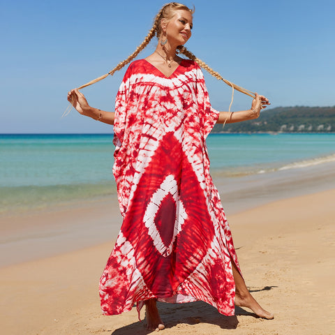 Image of Kaftan Dresses Women Bohemian Maxi Tie Dye Rayon Summer Holiday Bathing Suits-FrenzyAfricanFashion.com