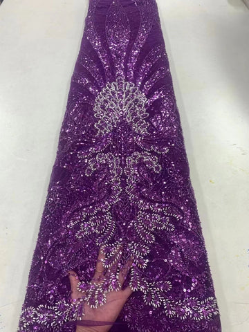 Image of Luxurious Sequence Lace Fabrics With Sequins Beaded-FrenzyAfricanFashion.com