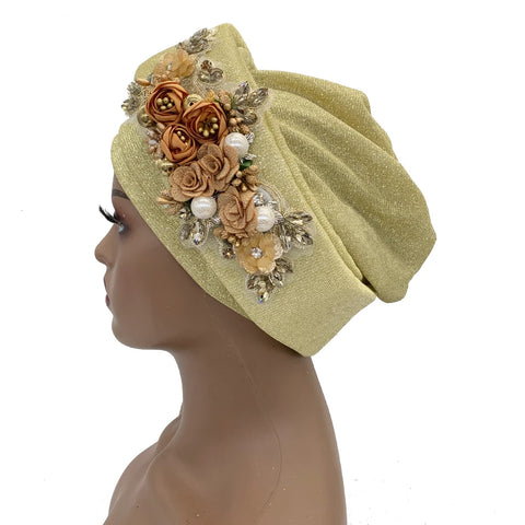 Image of Exquisite Bouquet Headtie Traditional Marriage Wedding Auto Gele Bonnet Head Wraps-FrenzyAfricanFashion.com