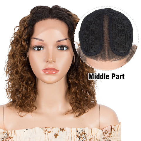 Image of Lace Front Wig Curly Human Hair Women Brown Remy Brazilian 13X1 Wave-FrenzyAfricanFashion.com