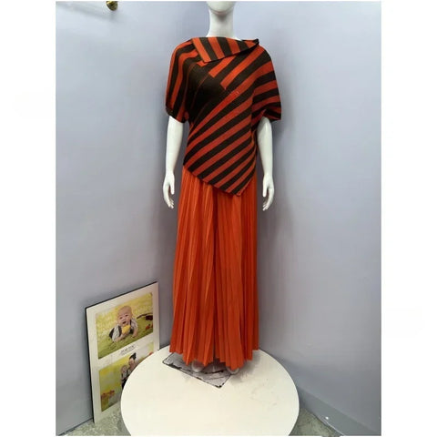 Image of Pleated Women's Suit Big Swing Skirt Two Piece Suit-FrenzyAfricanFashion.com