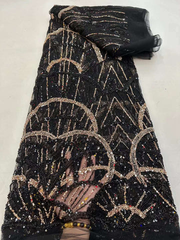 Image of Purple High-End Sequins Embroidery French Mesh Lace Fabric Latest African Handmade Beads Tulle Lace Fabrics for Party-FrenzyAfricanFashion.com