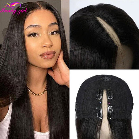 Image of FG Straight U Part 150% Density Natural Brazilian Human Hair Long Wigs Brazilian Straight Wigs Non Lace For Black Women 8-28Inch-FrenzyAfricanFashion.com