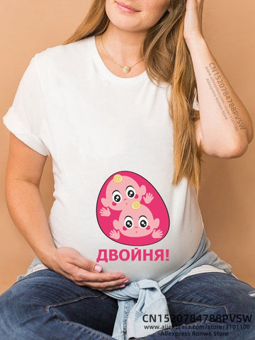 Image of Maternity Clothes Casual Pregnancy T Shirts Baby Print Funny Women Summer Tees Tops White-FrenzyAfricanFashion.com