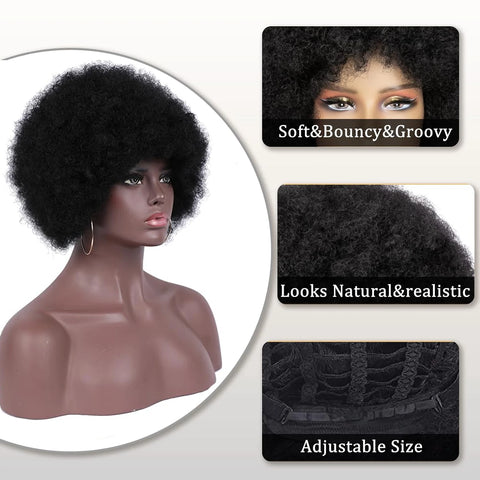 Image of Short Synthetic Afro Kinky Curly Wigs for Women With Bangs-FrenzyAfricanFashion.com