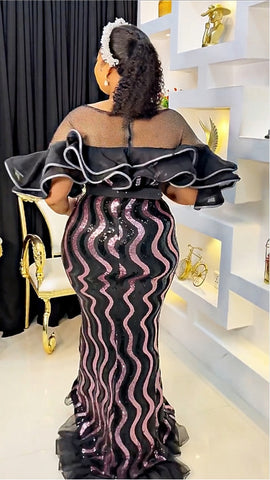 Image of African Wedding Party Dresses for Women Spring Autumn African Women Sequined Short Sleeve Long Dress Dashiki African Dresses-FrenzyAfricanFashion.com