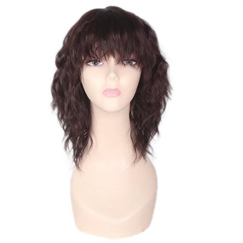 Image of Black Brown Synthetic Wig with Bangs Middle Long Straight Curly Wigs for Women Cosplay Daily Party Heat Resistant Fiber Hair-FrenzyAfricanFashion.com
