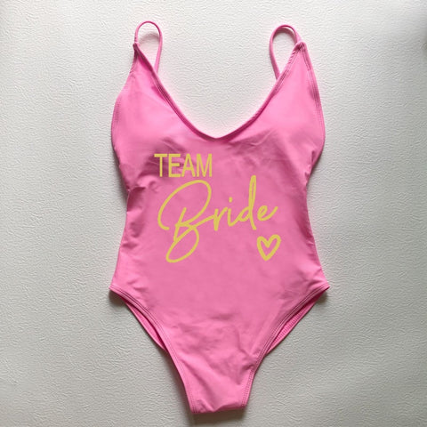 Image of Sexy Padded One Piece Swimsuit TEAM Bride love Swimwear Women Summer Beachwear Bachelor Party Plus Size Bathing Suit Swimming-FrenzyAfricanFashion.com