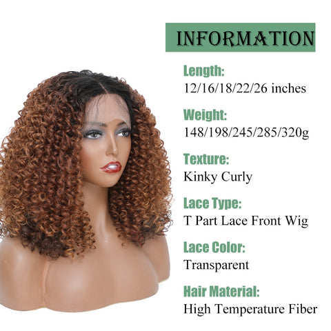 Image of Ombre Brown Kinky Curly Lace Front Wigs-FrenzyAfricanFashion.com