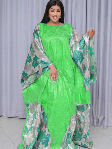 Image of Organza Brocade Bazin Riche Long Dresses Free Size Top Quality Bazin Riche Dashiki Robe For African Women Party Wedding Clothing-FrenzyAfricanFashion.com
