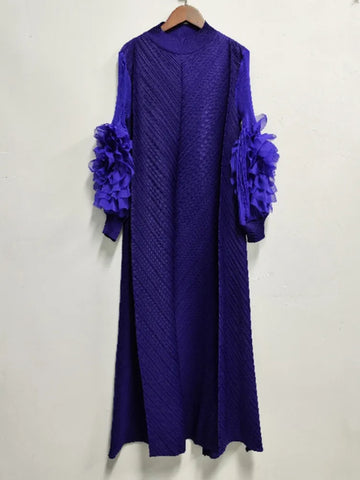 Image of Maxi Pleated Dress Round Neck Spliced Full Sleeve Dresses For Women-FrenzyAfricanFashion.com