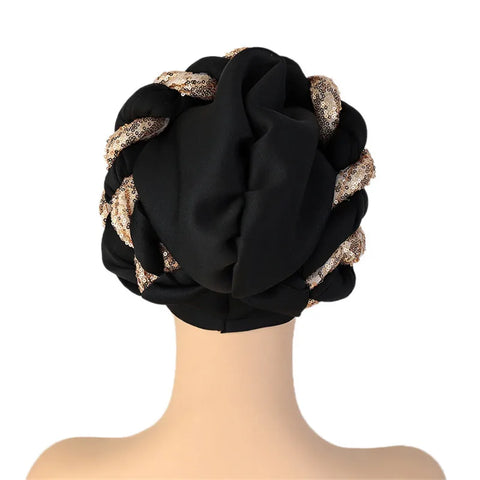 Image of Sequins Braid Turban Cap for women African autogele Headtie-FrenzyAfricanFashion.com