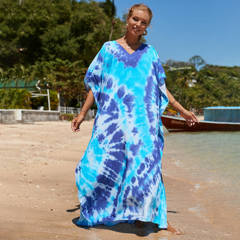 Image of Kaftan Dresses Women Bohemian Maxi Tie Dye Rayon Summer Holiday Bathing Suits-FrenzyAfricanFashion.com