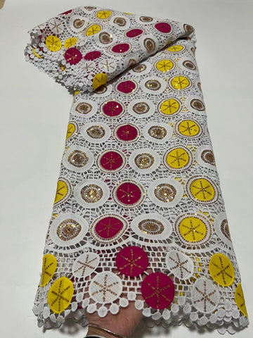 Image of Latest French Milk Silk Sequins Lace Fabric Guipure Cord Fabric-FrenzyAfricanFashion.com