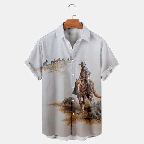 Image of Men Vintage Ethnic Hawaiian 3D Print Short Sleeve Lapel Button Streetwear-FrenzyAfricanFashion.com