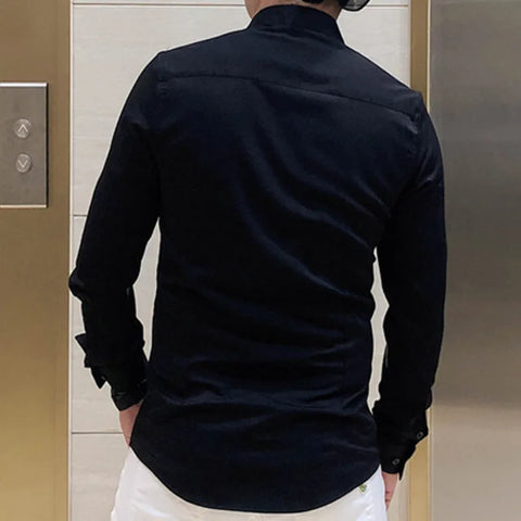 Image of European Fashion Letter Print Shirt Men Fashion Rhinestones Long Sleeve Dress Shirt Men-FrenzyAfricanFashion.com