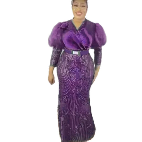 Image of Plus Size Solid Color Maxi Dresses with Belt Party Bodycon-FrenzyAfricanFashion.com