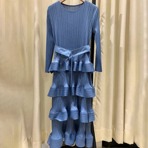 Image of Pleat Dresses Autumn Mid-length Women's Black Dress-FrenzyAfricanFashion.com