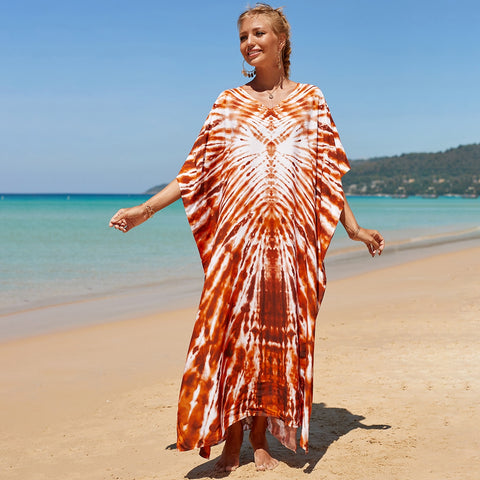 Image of Kaftan Dresses Women Bohemian Maxi Tie Dye Rayon Summer Holiday Bathing Suits-FrenzyAfricanFashion.com